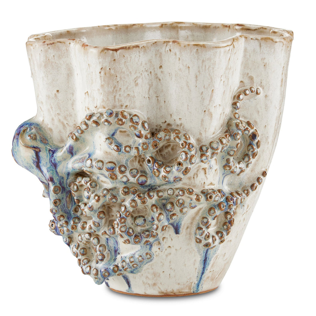 Currey and Company Vase from the Octopus Collection collection in Cream/Reactive Blue finish