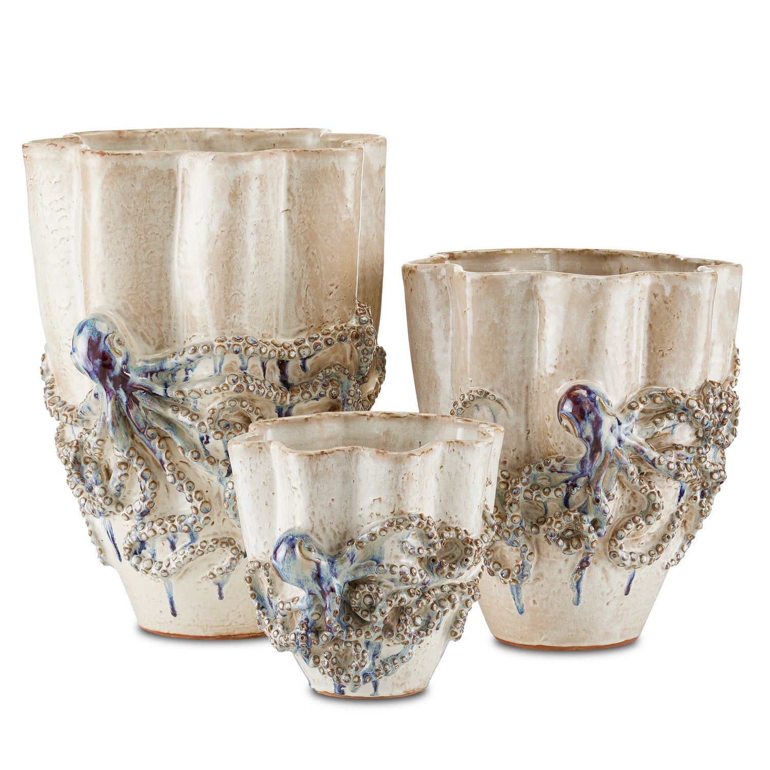 Currey and Company Vase from the Octopus Collection collection in Cream/Reactive Blue finish