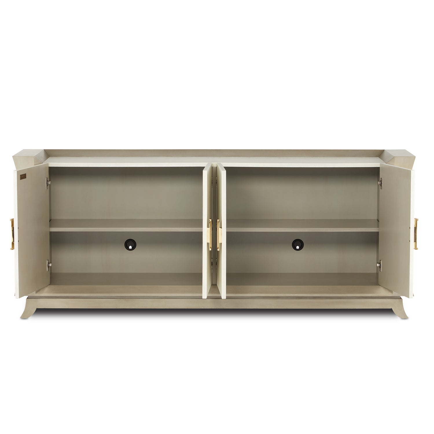 Currey and Company Credenza from the Koji Collection collection in Oyster Gray/Cream/Brushed Polished Brass finish