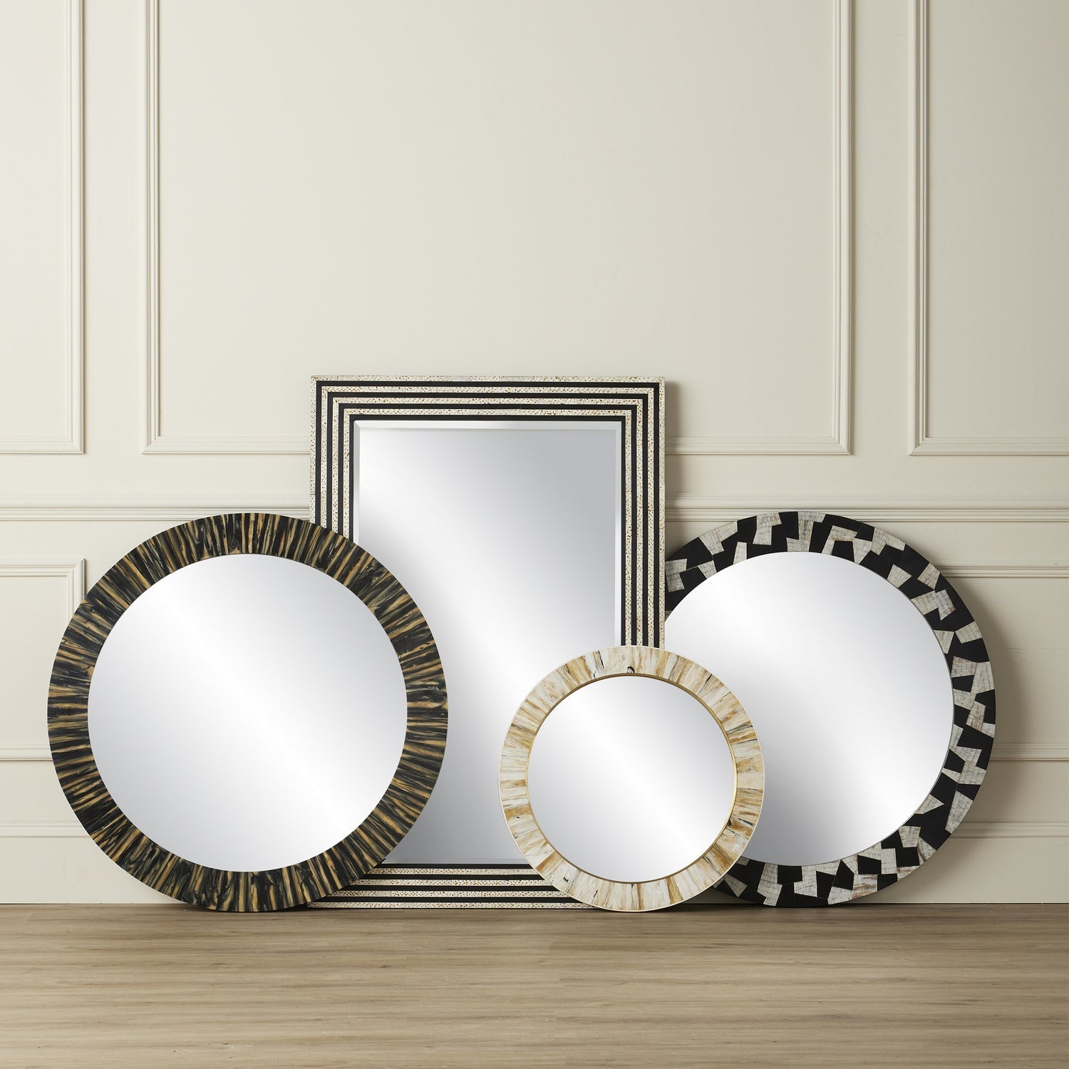 Currey and Company Mirror from the Taurus collection in White Speckle/Black/Mirror finish