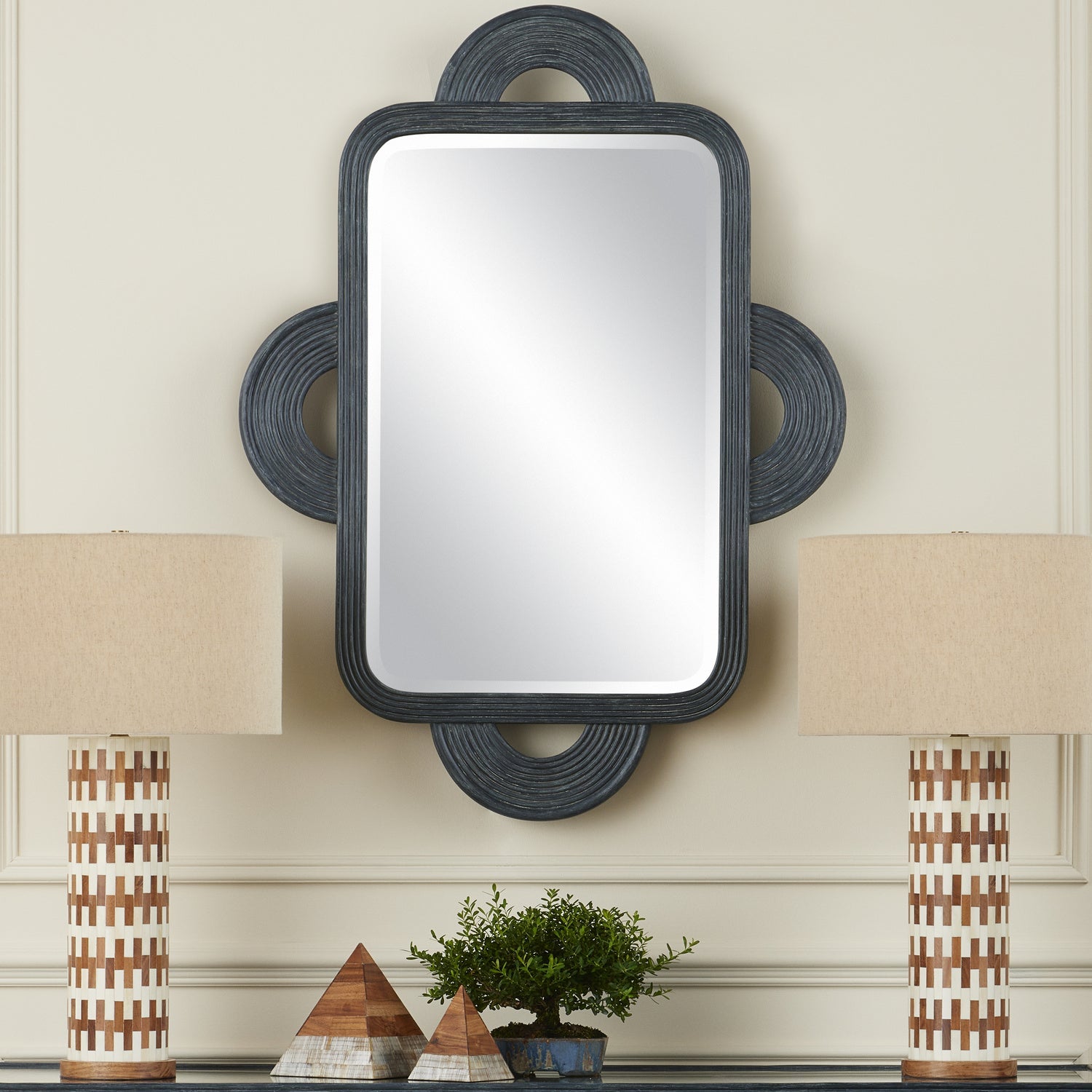 Currey and Company Mirror from the Santos Collection collection in Vintage Navy/Mirror finish