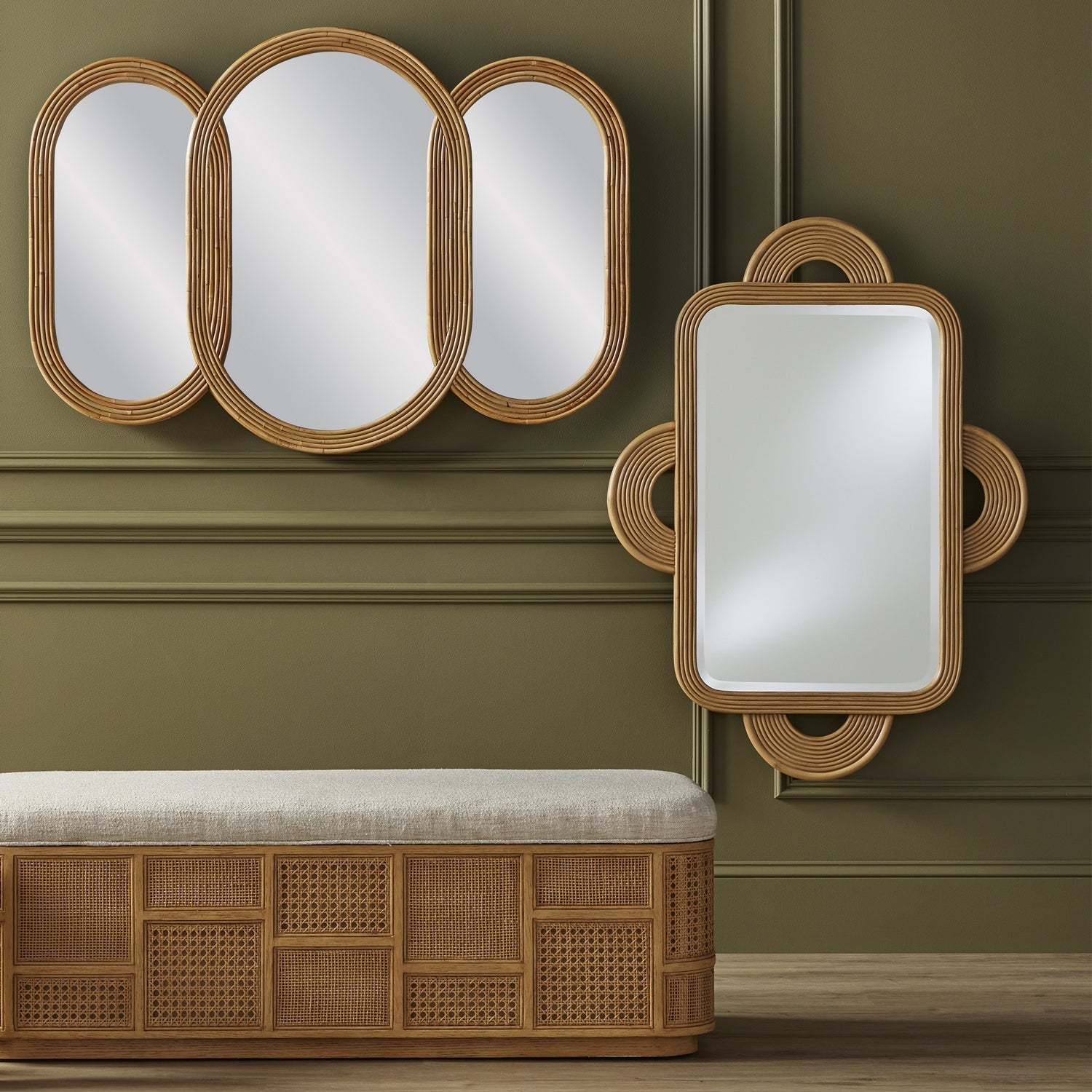 Currey and Company Mirror in Arurog/Khaki/Mirror finish
