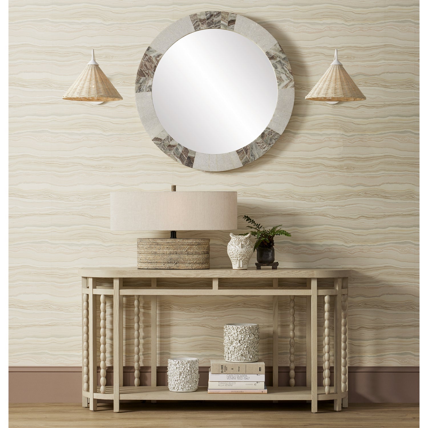 Currey and Company Mirror from the Elena collection in White/Brown/Mirror finish