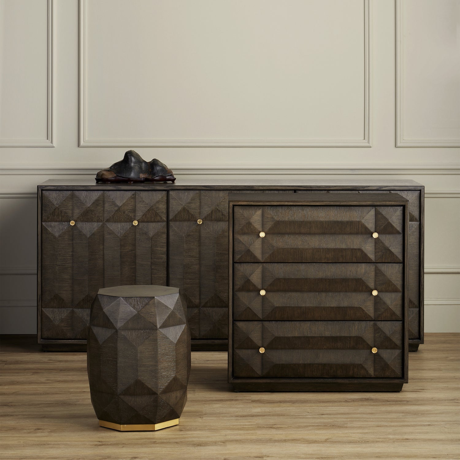 Currey and Company Accent Table from the Kendall Collection collection in Dove Gray/Polished Brass finish