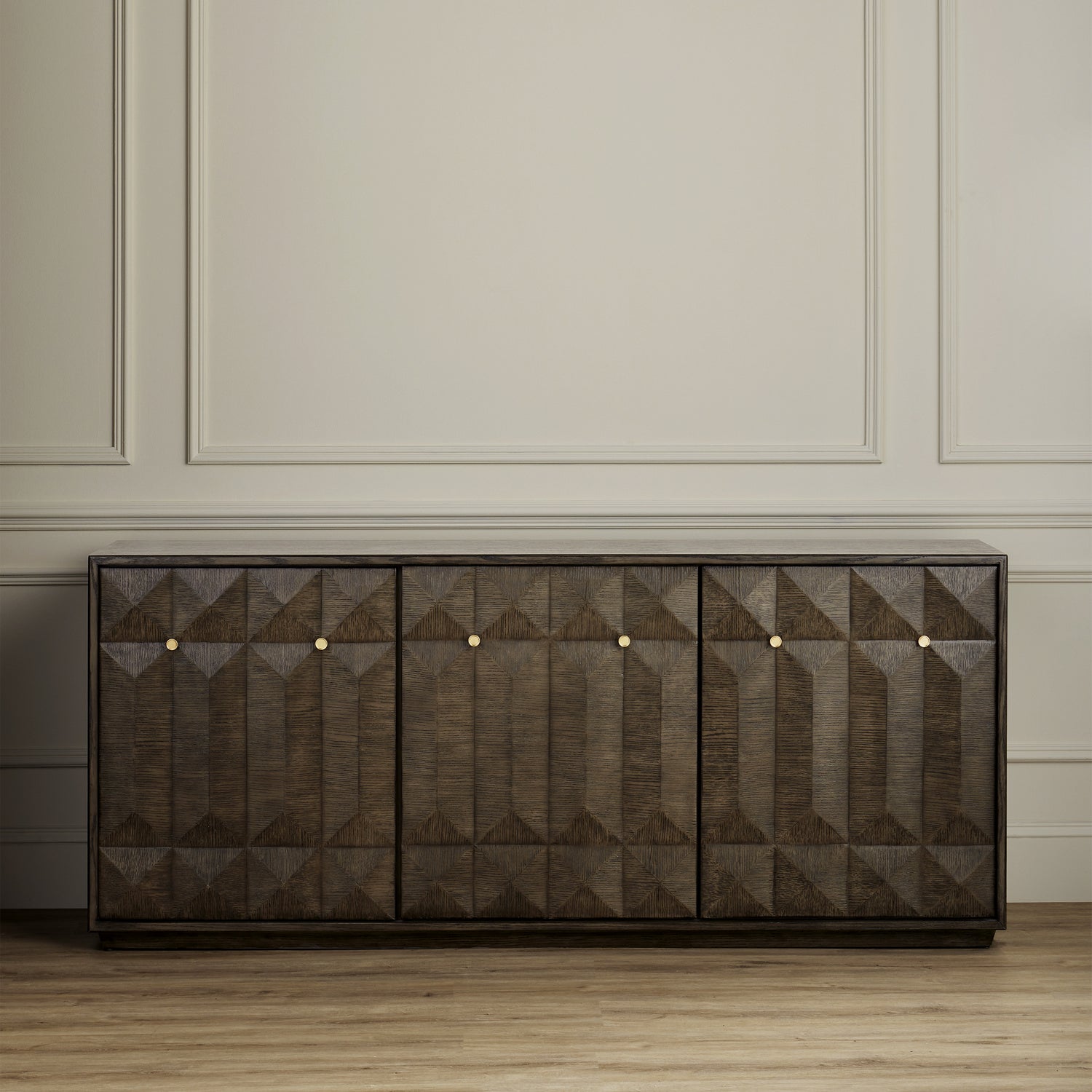 Currey and Company Credenza from the Kendall Collection collection in Dove Gray/Polished Brass finish