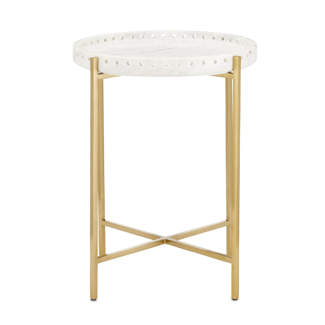 Currey and Company Accent Table from the Freya Collection collection in White/Antique Brass finish