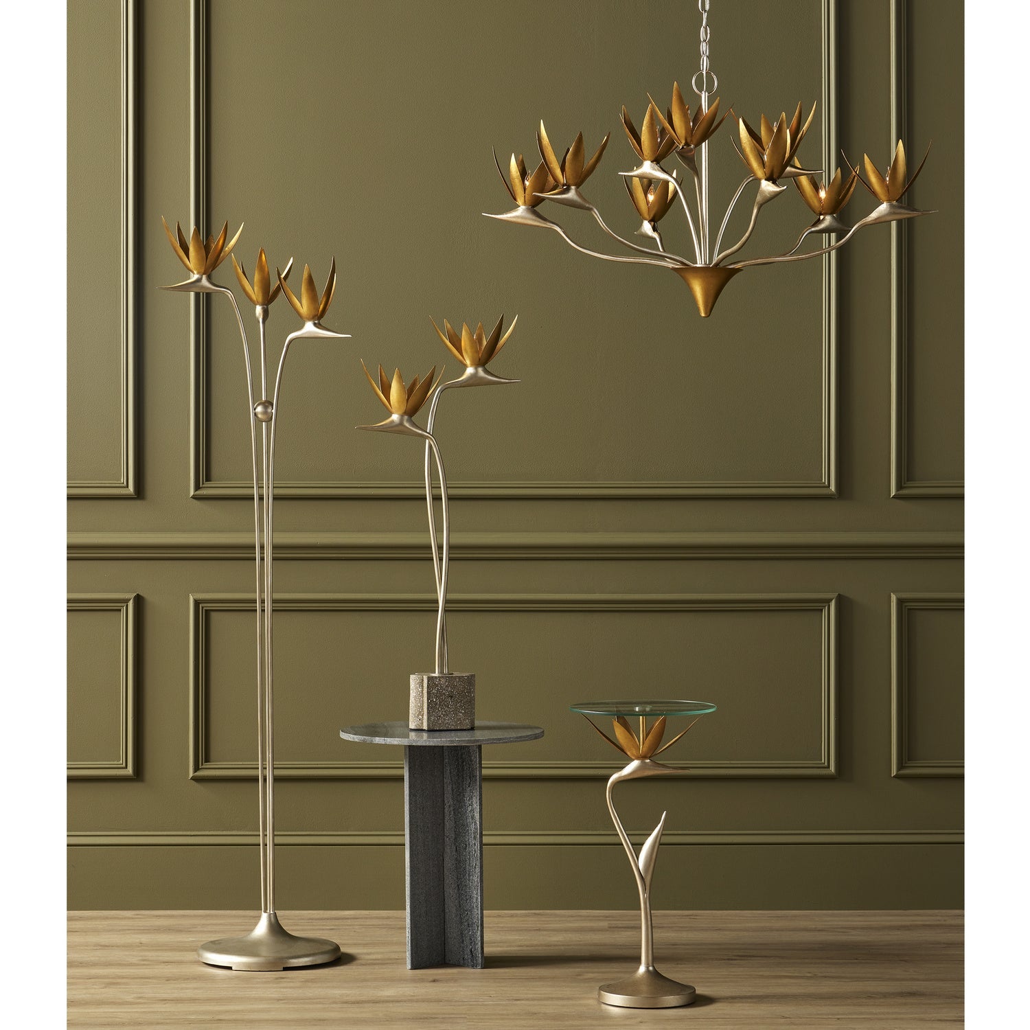 Currey and Company Accent Table from the Paradiso Collection collection in Contemporary Silver Leaf/Contemporary Gold Leaf finish