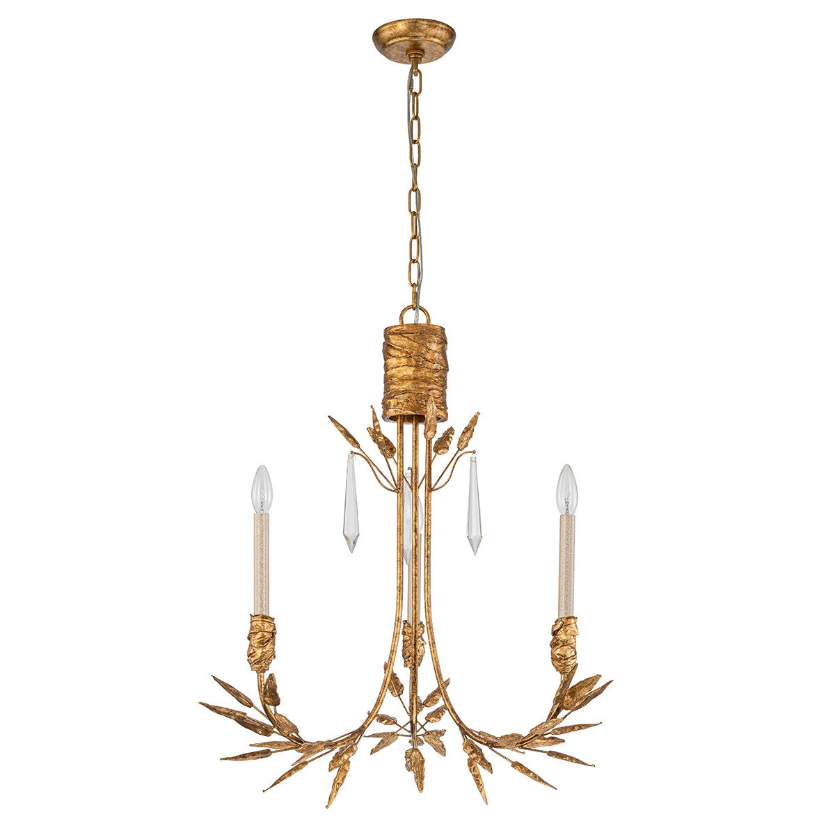 Lucas + McKearn Three Light Chandelier from the Palm d'Or collection in Gold finish