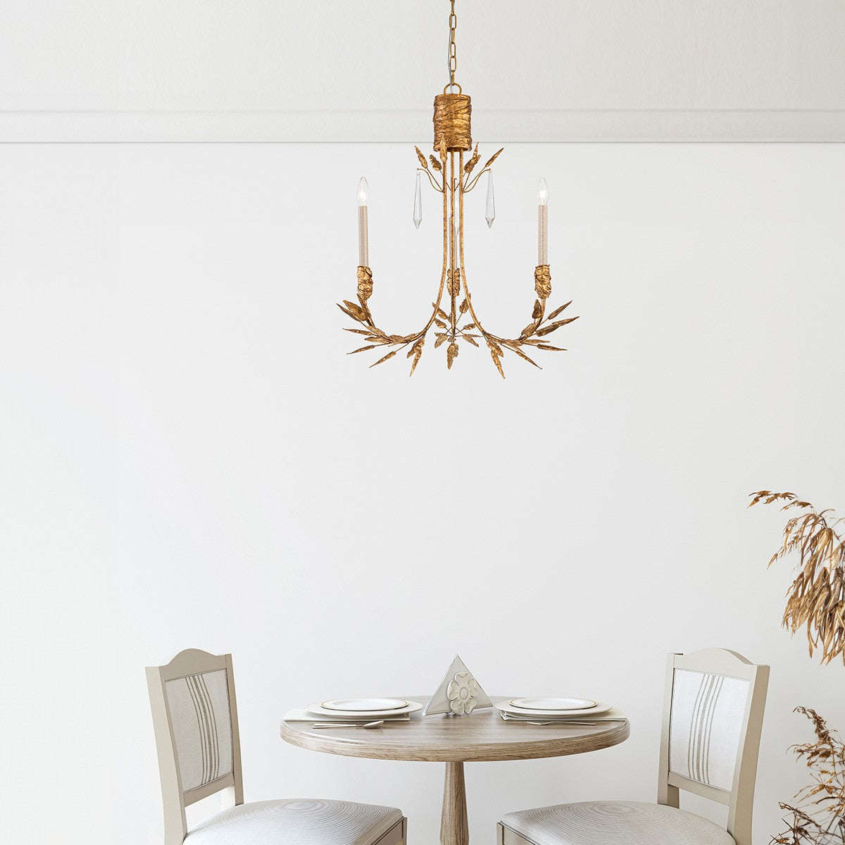 Lucas + McKearn Three Light Chandelier from the Palm d'Or collection in Gold finish