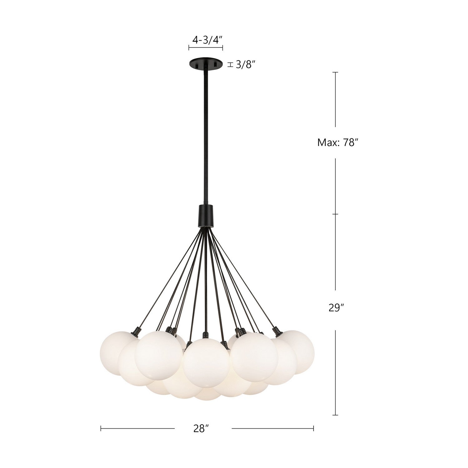 Kuzco Lighting LED Chandelier from the Bolla collection in Black/Opal Glass finish