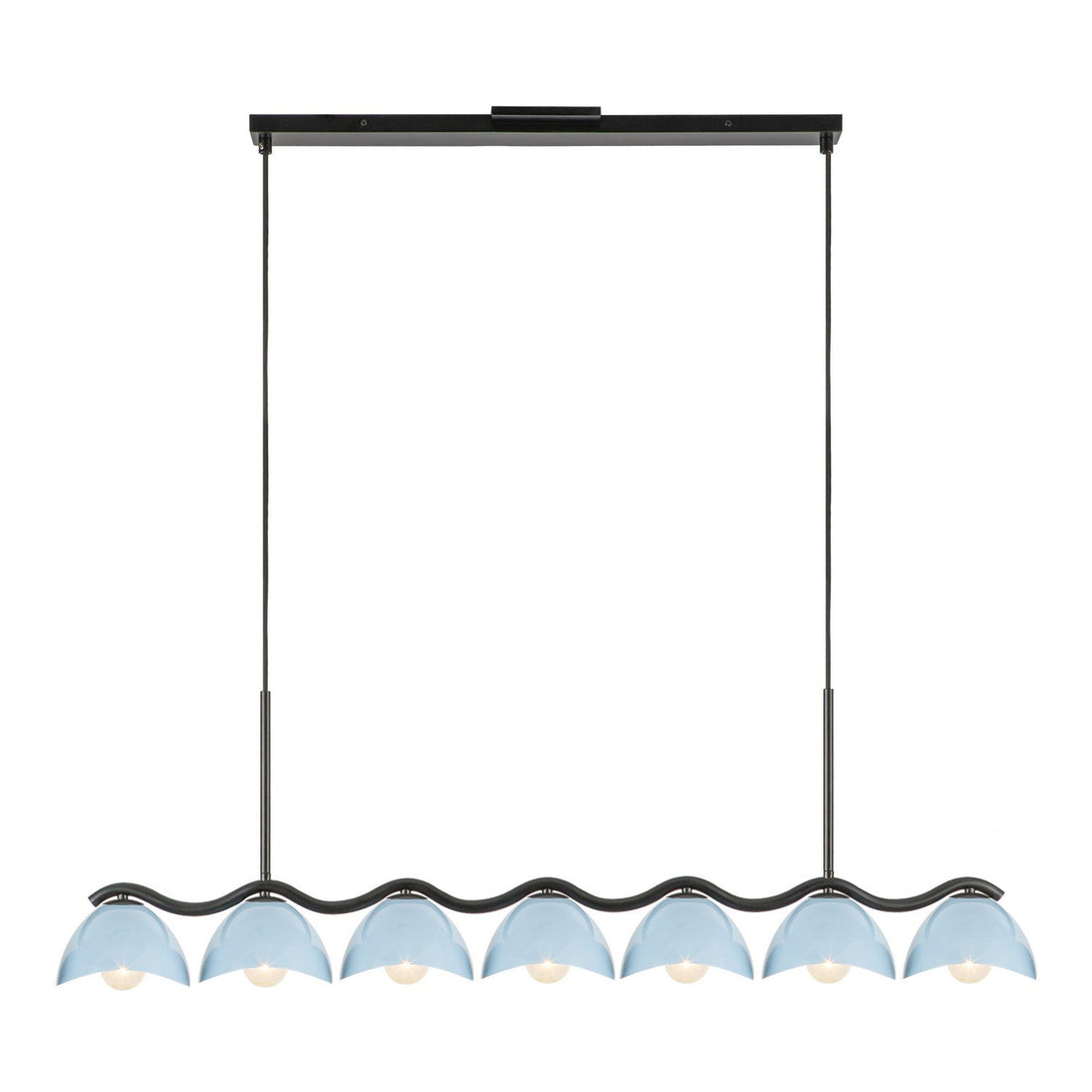 Kuzco Lighting Seven Light Linear Pendant from the Atlas collection in Black/Cerulean finish