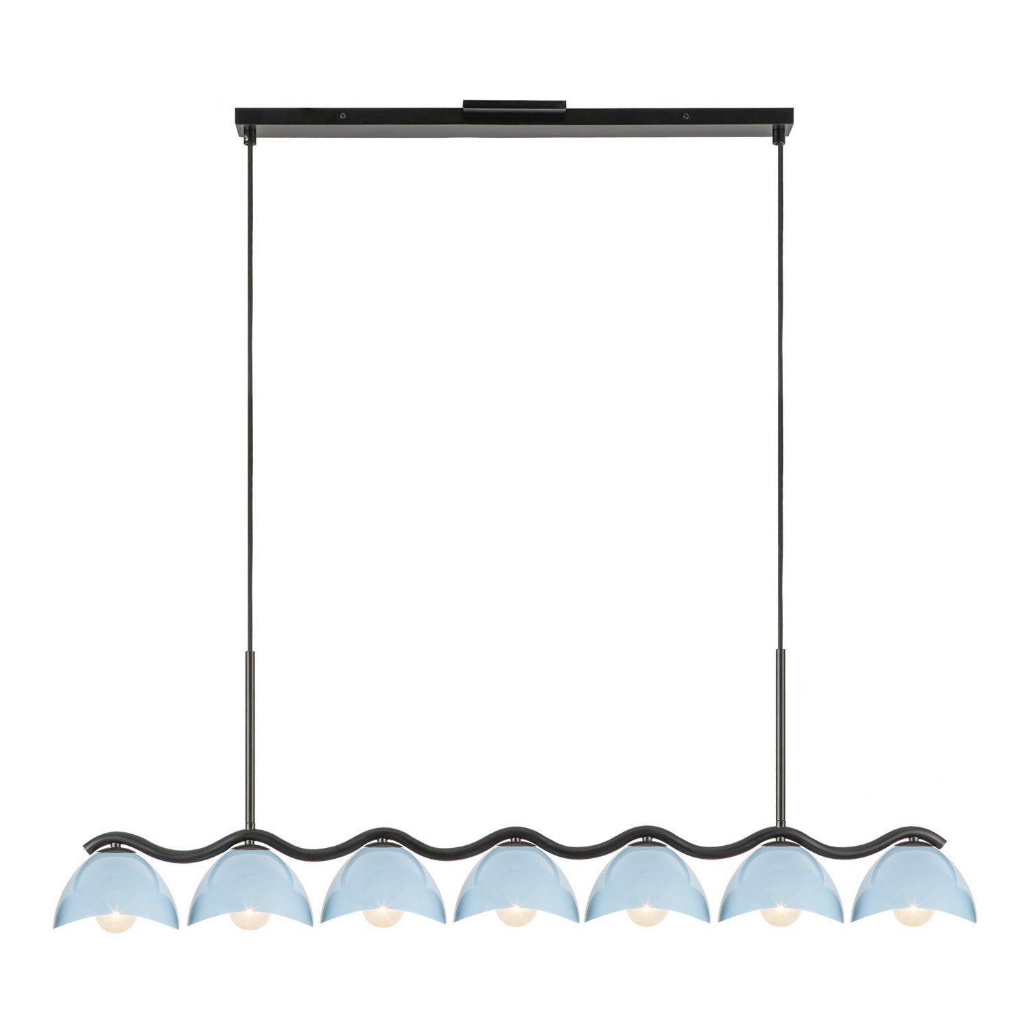 Kuzco Lighting Seven Light Linear Pendant from the Atlas collection in Black/Cerulean finish