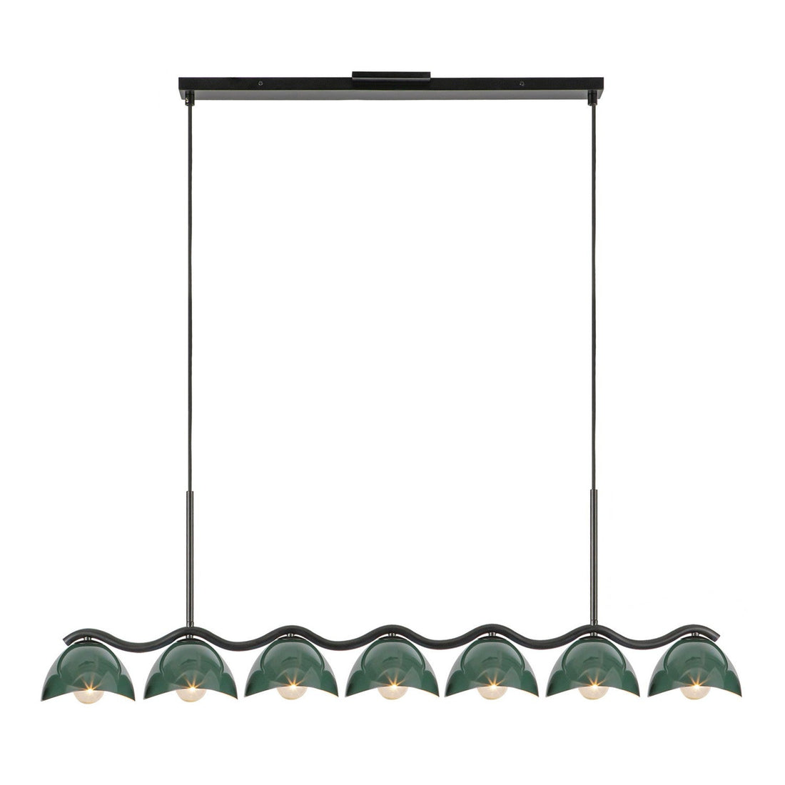 Kuzco Lighting Seven Light Linear Pendant from the Atlas collection in Black/Pine Green finish