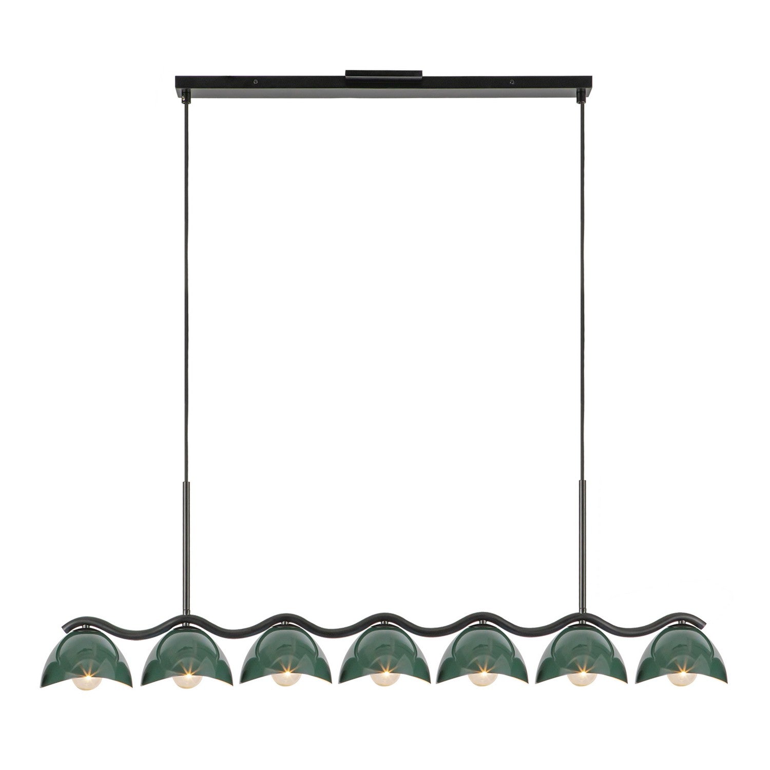 Kuzco Lighting Seven Light Linear Pendant from the Atlas collection in Black/Pine Green finish