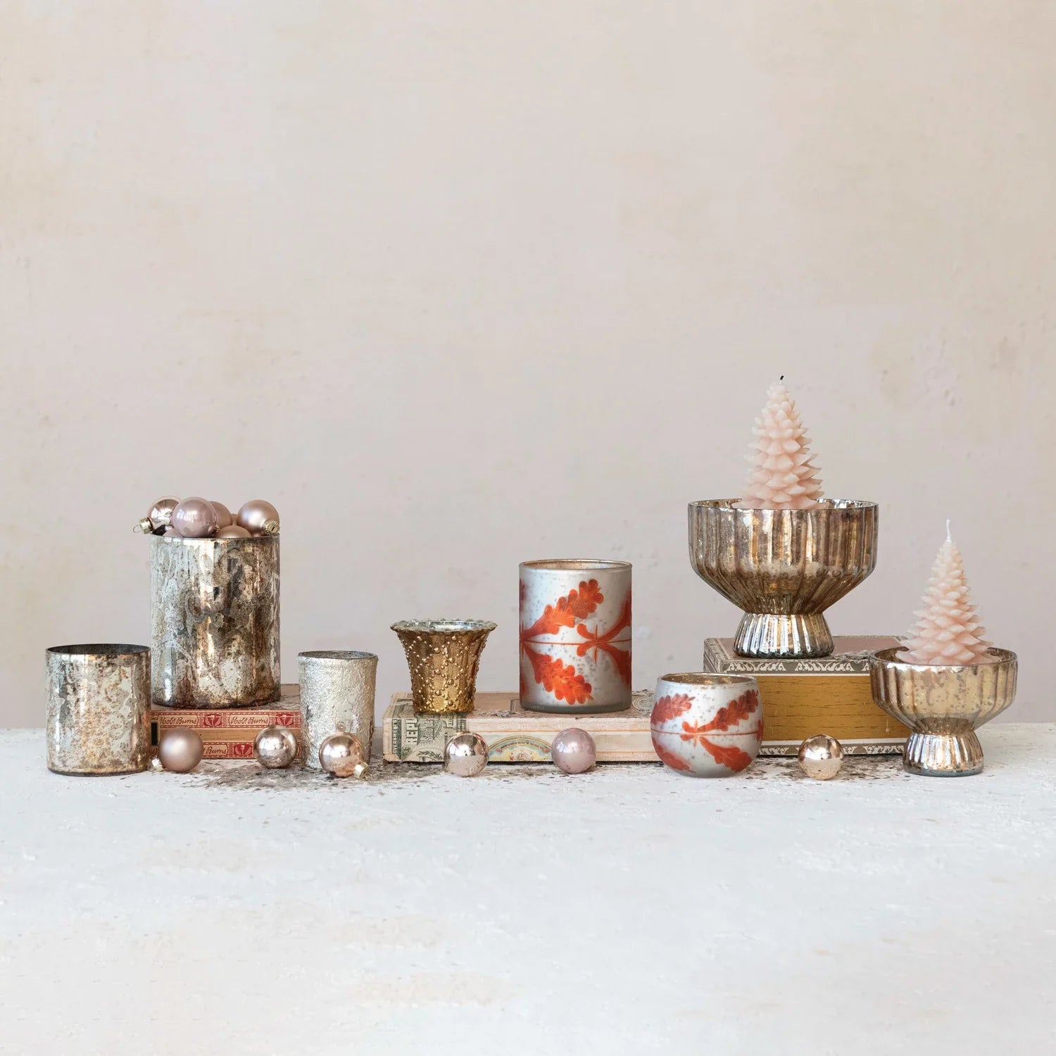 Design Shop Embossed Mercury Glass Tealight/Votive Holder, Antique Gold Finish