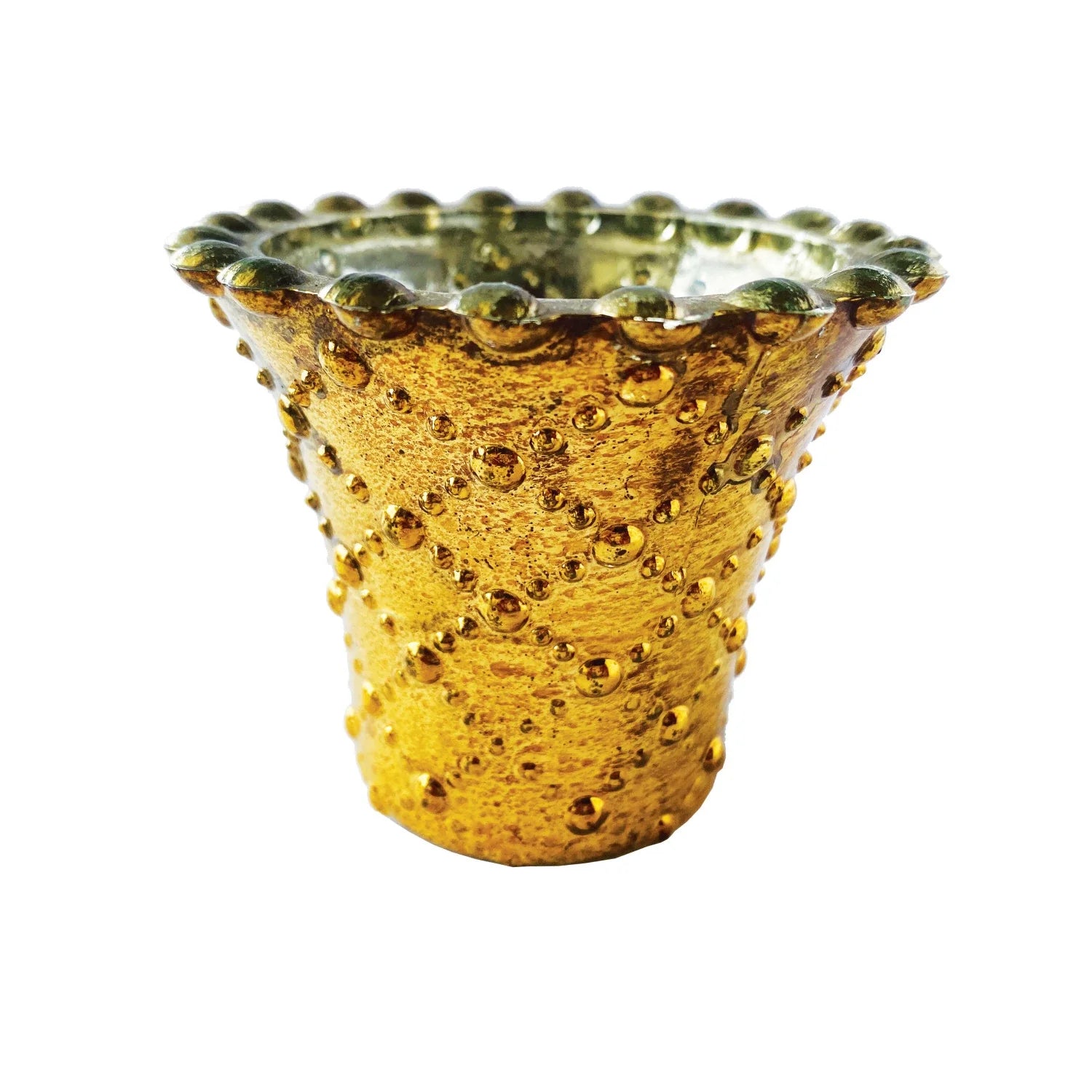 Design Shop Embossed Mercury Glass Tealight/Votive Holder, Antique Gold Finish