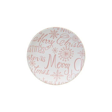 Design Shop Stoneware Plate with Gold Color Rim "Merry Christmas", Pink & White
