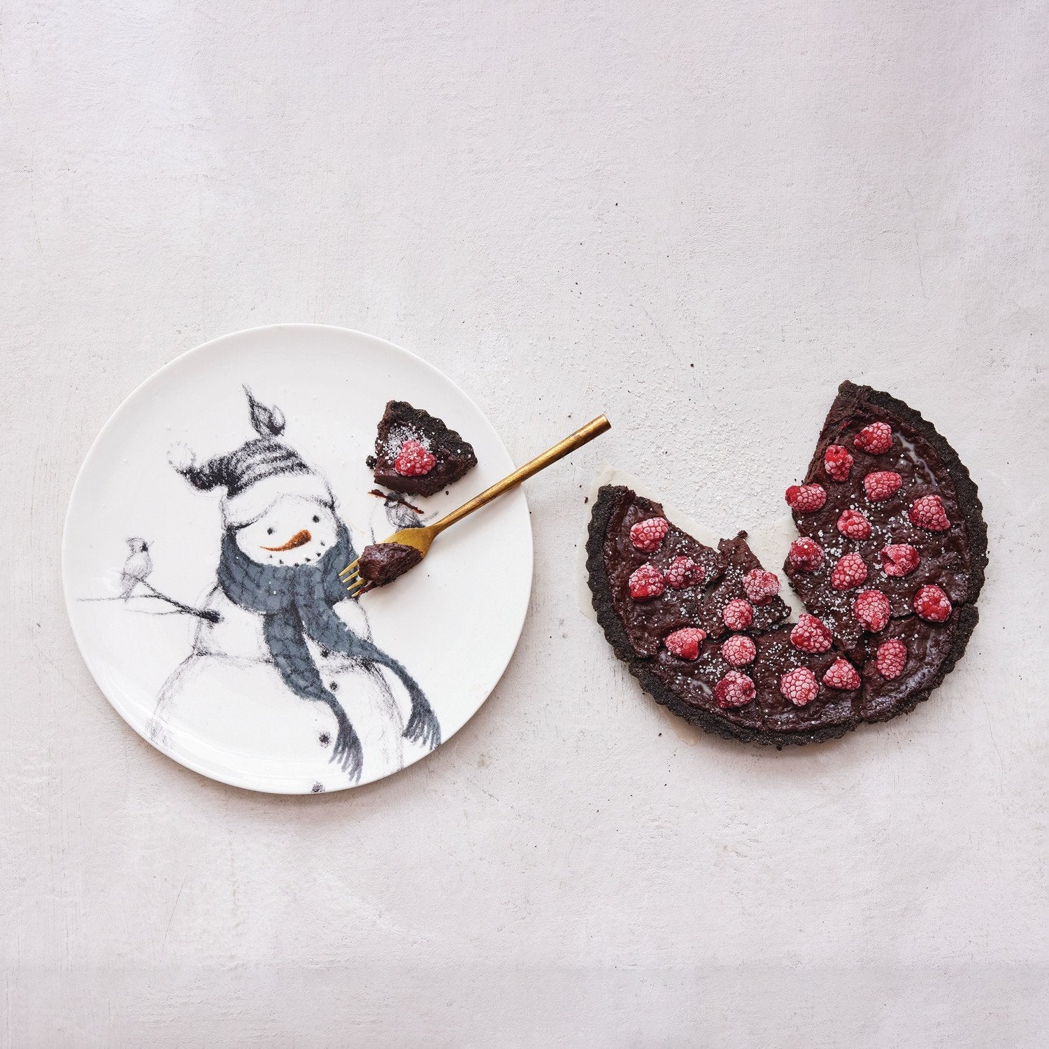 Design Shop Stoneware Serving Platter with Snowman & Birds Image