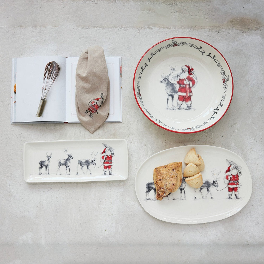 Design Shop Stoneware Serving Platter with Santa Leading Reindeer Image