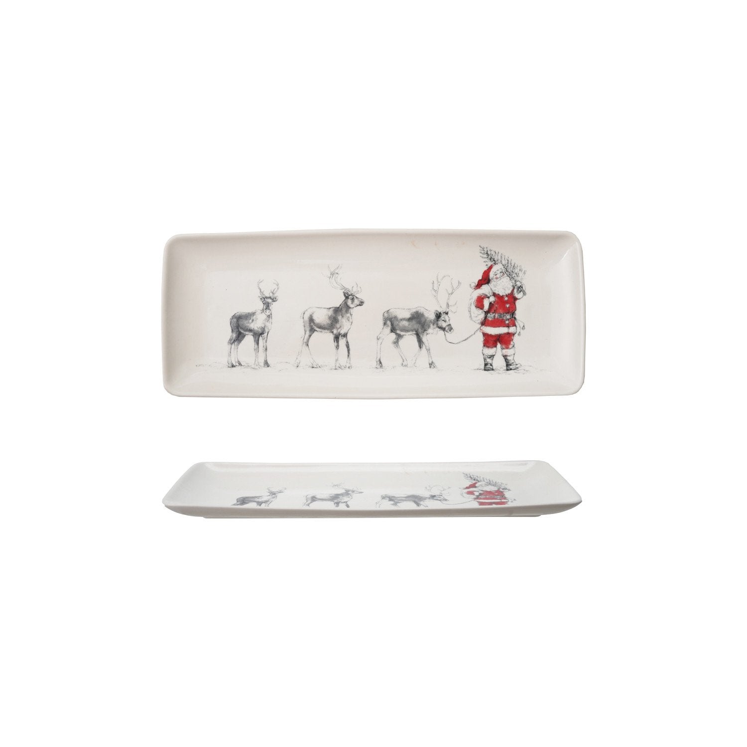 Design Shop Stoneware Serving Platter with Santa Leading Reindeer Image