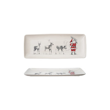 Design Shop Stoneware Serving Platter with Santa Leading Reindeer Image